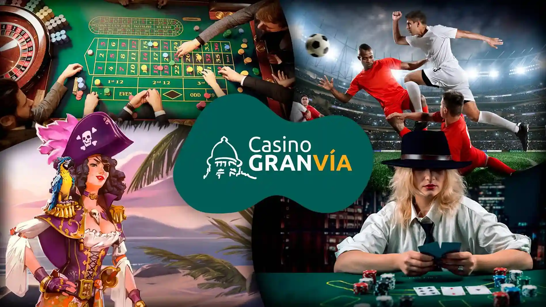 Juegos de mesa, deportes y póker en Casino Gran Vía con personajes y emoción en vivo.