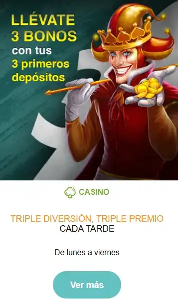 Triple bono de casino en Casino Gran Vía con tus primeros tres depósitos diarios.